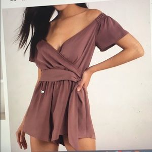 TOBI Leah dark rose off shoulder romper
